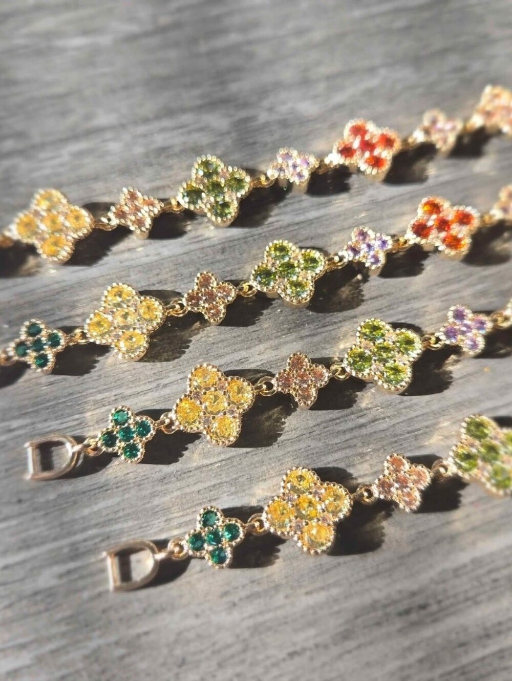 18K Gold-Filled Multicolor CZ Clover Bracelet